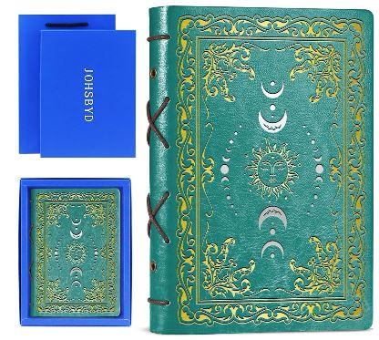 Sun & Moon Faux Leather Notebook,Hardcover Executive Notebooks for Women Men,320Pages Journal Notebook ,Vintage Sun & Moon Design, 1 Pack Green A5 (Sun Moon Green)