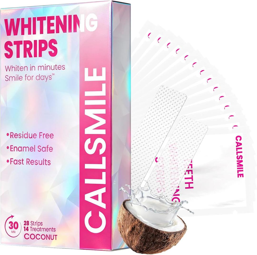 8 x CALLSMILE Teeth Whitening Strips - Whitening Strips for Sensitive Teeth, Hydrogen Peroxide Teeth Whitener for Coffee, Wine, Tobacco, and Other Stains, 28 Strips (14 Days Treatment), Coconut