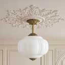 AUTELO 1-Light Milk Glass Semi Flush Mount Ceiling Light Fixture, 15 Inch | Antique Brass Vintage Ceiling Light, Schoolhouse Bedroom Ceiling Light for Kitchen Island Hallway Living Room Entryway