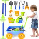 DeAO Kids Garden Wagon Wheelbarrow and Gardening Tools Play Set Includes 10 Accessories and 4 Plant Pots,Great Outdoor Toddler Toys Kids Gardening Set