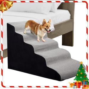 24.4 Inches Dog Stairs&Steps for High Beds Up to 24-28" High, Pet Steps for Small Dogs/Cats, Older Pets, Non-Slip 30D High Density Foam Dog Ramp Assembled