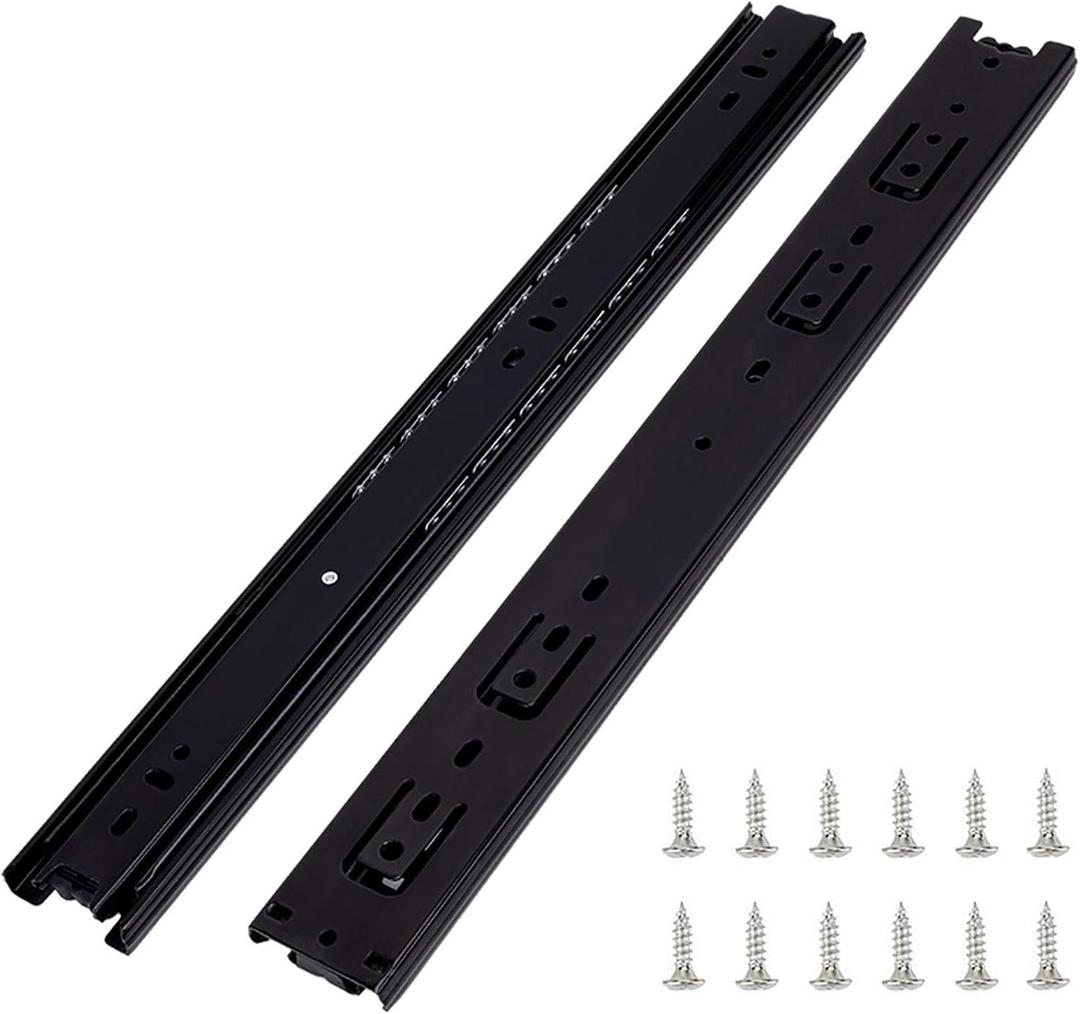 6 Pairs of 24 Inch Hardware 3-Section Full Extension Ball Bearing Side Mount Black Drawer Slides,100 LB Capacity Drawer Slide