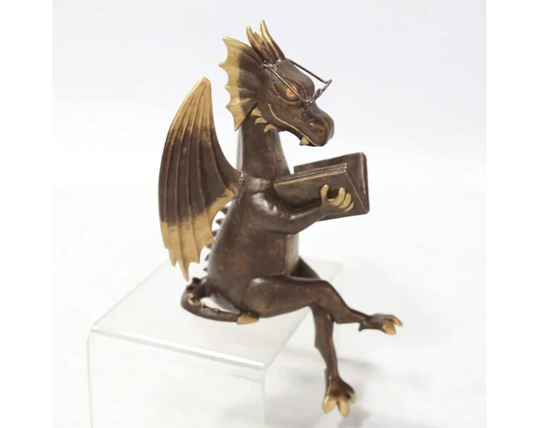 Dragon Reading Statue Imitate Antique Bronze Dragon Resin Figurine Indoor Home Decorations