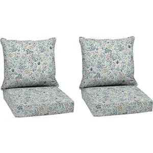 Arden Outdoor Deep Seat Cushion Set (2-Pack), 24 in x 24 in, Weather-Proof, Rain-Proof, Fade Resistant Patio Cushion for Chair, Sofa, and Couch Pistachio Botanical