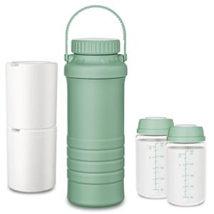 Breast Milk Cooler breastmilk Cooler Bottle - 22oz Portable Breastfeeding Essentials for Outdoor Travel Mom, Keeps Milk Fresh Cooling for 24 Hours, with 2pcs Bottle for Breastmilk Storage (Green)