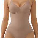 SHAPERX Women's Bra Free Bodysuits Tummy Control Shapewear Mid Thigh Body Shaper with Removable Pads (Large-X-Large, Sienna (Brief))