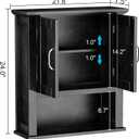 ChooChoo Wood Wall Cabinet with Doors, Medicine Cabinet with Adjustable Shelves Over The Toilet, Hanging Cabinet Wall Mounted for Bathroom, Kitchen, Living Room, Black, 21.6 inches x 24 inches x 7.5 inches