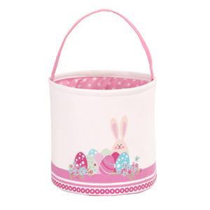 2 Pcs LessMo Easter Bunny Basket Egg Buckets, Pink Cute Personalized Canvas Cotton Tote Bags Egg Hunt Basket for Party Gifts