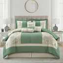 Stratford Park Green Comforter Set Queen Size, 7 Piece Jacquard Soft Bedding Set, All Season, Bedskirt, Pillows & Shams