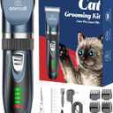 Oneisall Quiet Cat Clippers for Matted & Long Hair, 2-Speed Cordless Pet Shaver Grooming Kit for Cats, Small Dogs & Animals (Blue)