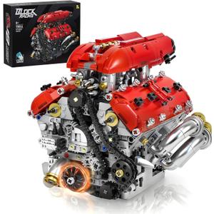 V8 Engine Model Kit, Build Your Own Visible Car Motor, Advanced STEM Mechanical Building Block Set for Adults, Collectible Engine Model for Display, Desk Decor & Gift to Car Lovers