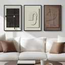 3D Textured Framed Abstract Wall Art, 3 Piece Modern Paintings Artwork for Walls, Black White Brown Geometric Sandstone Texture Pictures for Living Room Dining Room Bedroom Office Wall Decor 16x24 In