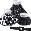Nuanchu 3 Pieces Ice Bags for Injuries Reusable Ice Packs with Adjustable Wrap Cold and Hot Therapy and Pain Relief for Knee Leg Injury, 3 Sizes, 11, 9, 6 Inch (4 Set)(Plaid,Black)