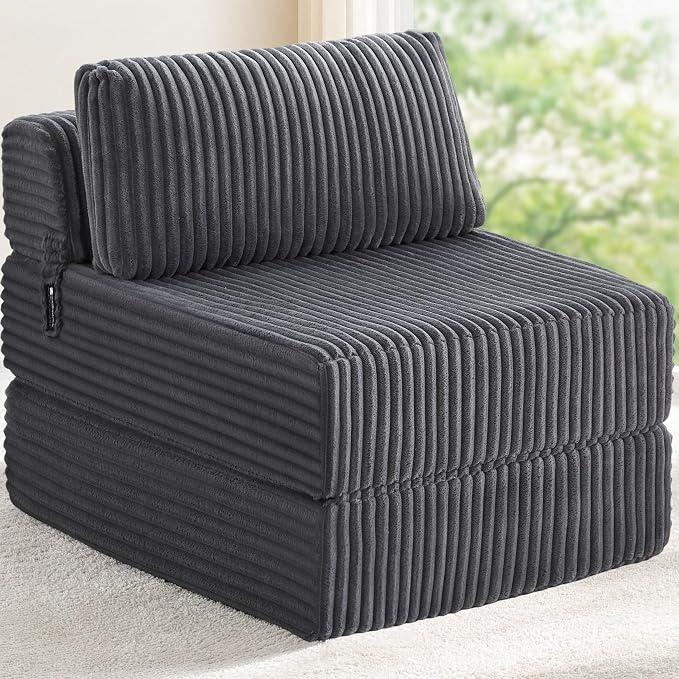 Folding Sofa Bed Convertible 4 in 1 Sleeper Chair Gray Single XL Pocket Coils+Foam Fill Medium Support, Boneless Floor Couch Foldable Chaise Lounger Portable Futon for Living Room Bedroom, XL