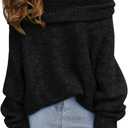 LILLUSORY Womens Off The Shoulder Sweater Oversized Batwing Sleeve Loose Pullover Sweaters Tops (X-Large, Black)