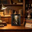 Dark Moody Forest Stream Framed Wall Art, Moody Aesthetic Landscape Canvas Print with Ornate Black Carved Frame, Witchy Gothic Dark Academia Decor for Bedroom, Living Room & Halloween, 24"L x 16"W