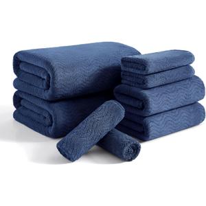 8 Piece Bath Towel Set Navy |2 Oversized Large Bath Sheet,2 Hand Towels,4 Washcloths| Ultra Soft Cozy Bath Towel Set for Bathroom Hotel Gym Spa,Highly Absorbent & Quick Dry Bathroom Towel Collections