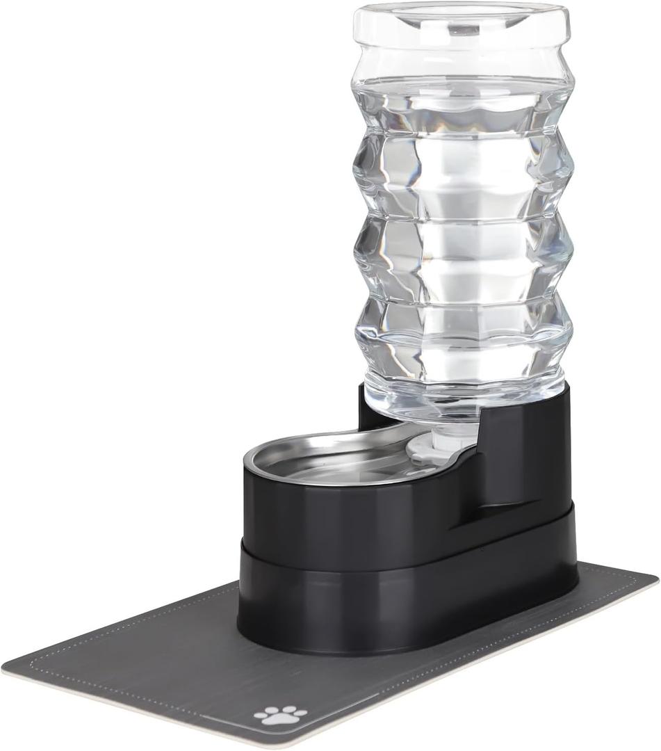 RIZZARI 9L Raised Automatic Pet Waterer, Gravity fed Stainless Steel Waterer, 100% BPA Free, Large Capacity Feeder for Cats and Medium to Large Dogs (Black,9L) (9L, Black)
