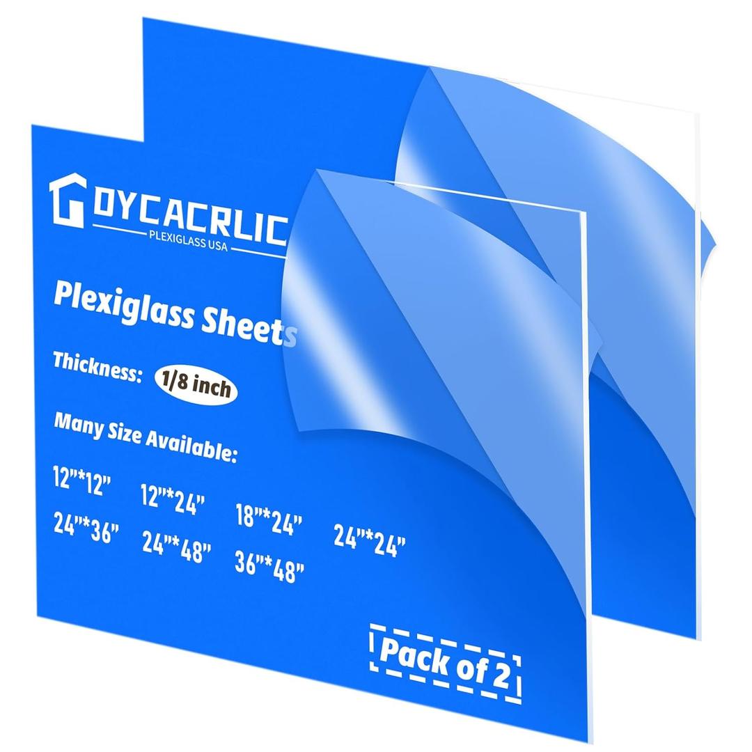 2 Pack Acrylic 24x48 Plexiglass Sheet 1/8 inch Thick - Clear Transparent Acrylic Sheets 24 x 48 for Laser Cutting,Signs,Crafts,Machine Cover,Shelves,Display,Tabletop,Windows Glass
