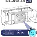 MURLONG Sponge Holder for Kitchen Sink,Sink Caddy Smiley Face,4-in-1 Sponge Holder with Suction Cups & 1 PCS Adhesive Strips for Holding Soap,Brush,Scrubber,Sponge,Stopper-Silver