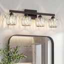 VOLISUN Crystal Vanity Lights for Bathroom, 4 Light Bathroom Vanity Light, Modern Matte Black Bathrooms Light Over Mirror, Black Bathrooms Lights Fixtures-UL Certificated(Exclude Bulb)