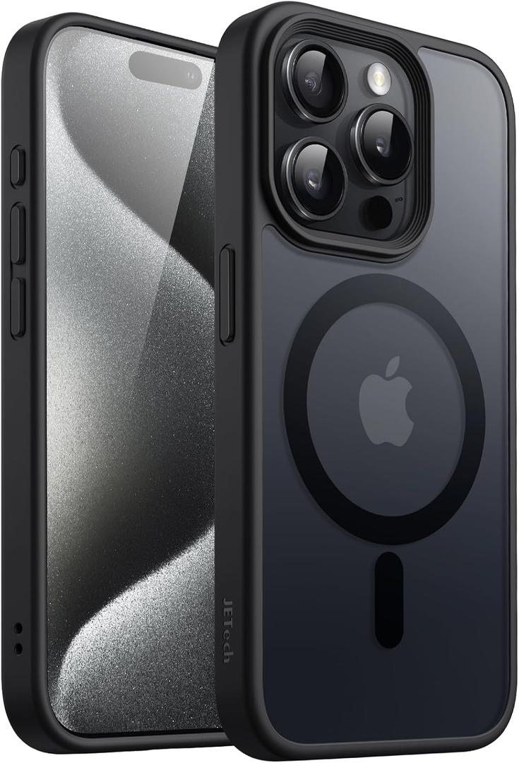JETech Magnetic Case for iPhone 15 Pro 6.1-Inch Compatible with MagSafe, Translucent Matte Back Slim Shockproof Phone Cover (Black)