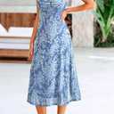BTFBM Women's Summer Dress Sleeveless Spaghetti Strap Midi Dress Sexy Cowl Neck Floral Cocktail Dress Party Dresses (Blue)