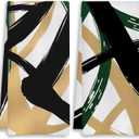 COWEB Abstract Boho Kitchen Towels, Minimalism Green Gold and Black Dish Tea Towels for Kitchen Decor, Mid Century Modern Hand Towels for Bathroom Decor, 16x24 Inch Set of 2