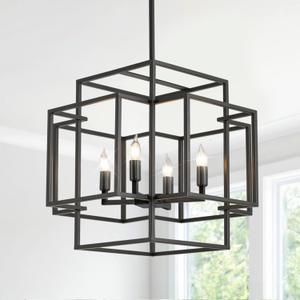 WJShome 16.5" Black Chandelier, 4-Light Farmhouse Foyer Lighting Fixtures, Modern Industrial Ceiling Lantern Pendant Light Large Chandeliers for High Ceilings, for Dining Room, Entryway, Staircase