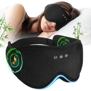 Sleep Mask Headphones with Bluetooth,3D Blackout Bamboo Cotton Eye Mask for Sleep,Sleeping Eye Mask with 5.4 Bluetooth Headphones Wireless for Side Sleepers,Travel Essential Gift for Women Men, Black