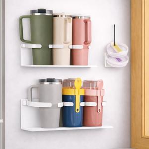 HAMARA Fiber Steel Magnetic Stanley Cup Holder for Fridge 3-Pack Tumbler & Lid Organizer, Heavy-Duty Water Bottle Storage, Kitchen & Pantry Organizer for Stanley Cup Accessories (White)