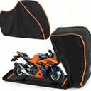 Full Enclosed Motorcycle Cover Waterproof, 600D Heavy Duty Motorcycle Cover Fits Motorcycles Length up to 86.5",with Reflective Strips Drawstring & Storage Bag (Black, (XXL) 96" x 41" x 50")