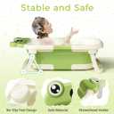 BUNWAG Baby Bathtub, Collapsible Newborn Bathtub for Infant to Toddler with Soft Cushion and Thermometer,Portable Travel Newborn Tub with No-Slip Feet, Baby Shower Gifts, 0-12 Months Baby Bath, Green