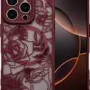 XIZYO Magnetic Case for iPhone 16 Pro Max Floral Rose Cute Phone Case [Compatible with Magsafe] for Women Girls Burgundy Aesthetic Pattern Slim TPU Shockproof Bumper Cover, Maroon