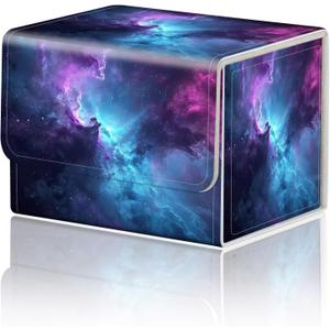 Card Game Storage Box TCG Deck Box MTG Card Box Organizer Trading Card Case Commander Deck Box TCG Card Storage Box Magnetic Closure Creative Pattern Up to 200 Cards, Blue And Purple Space Star (1 pack)