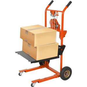 Material Lift Winch Stacker, 440 lbs Capacity Table Cart, 35.4" Lifting Height Manual Forklift Stacker, Pallet Jack Truck Dolly with Swivel Casters and Lift Plate (Orange)