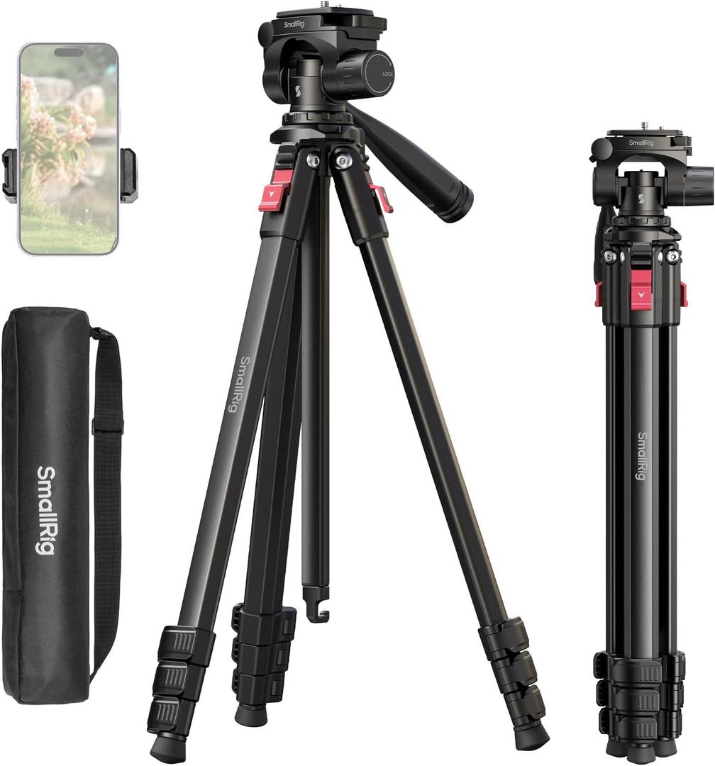 SmallRig Aluminum Camera Tripod Stand AP-30, 67.7" Travel Tripod with Phone Clip & Carry Bag, Portable Tripods with Quick-Flip Lock Legs, for Live Streaming and Vlogging, Max Load 11lb