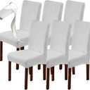 Genina 100% Waterproof Dining Room Chair Covers Set of 6 Stretch Kitchen Chair Covers Parsons Chair Slipcovers for Dining Room Chair Protector Cover, Removable, Washable (Leaf Pattern-Cream) (Regular-6 Pack)