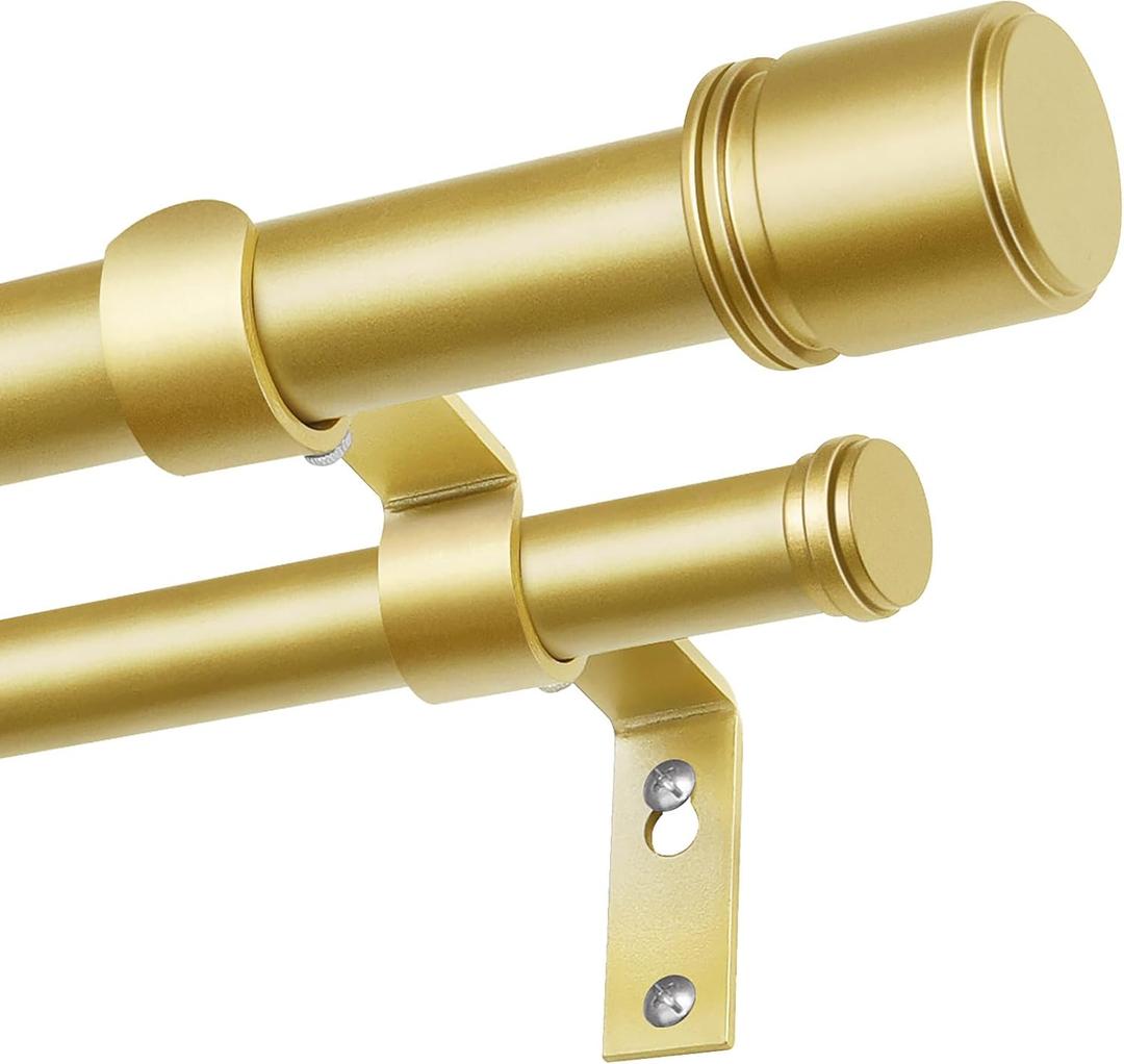 Double Curtain Rod 66 to 120 Inch, HOTOZON 1 Inch Heavy Duty Double Curtain Rods for Windows 54 to 116 Inches(4.5-9.6 ft), Telescoping Drapery Rod with Simple End Finials, Gold