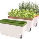 OurWarm Windowsill Herb Planter Box Indoor Set of 2, 10.5 Inch Self Watering Planter Pots with Visual Water Level Window, Modern Plastic Plant Pots for Herbs, Vegetables, Succulents Plants