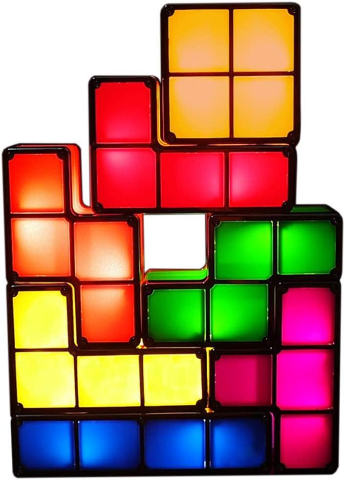 7 PCS Stackable Night Light 3D Puzzles Toy 7 Colors Magic Blocks Induction Interlocking LED Novelty Desk Lamp Lighting DIY for Teens and Adults Home Deco Great Gift for Birthday