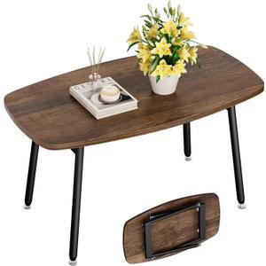 WOHOMO Folding Coffee Table Rustic Small Coffee Tables for Living Room Farmhouse Portable Table for Small Spaces Rectangular Mid Century Coffee Table, No Assembly 31.5 * 15.7 * 17.7IN, Walnut (Brown)