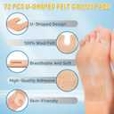 72 Pcs U-Shaped Callus Pads for Feet, Callus Cushions for Bottom of Foot, Self Adhesive Felt Foot Metatarsal Corn Pads for Relieve Heel and Forefoot Pressure, Foot Pain Relief for Men and Women