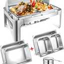 13QT Roll Top Chafing Dishes for Buffet: Catering Food Warmer for Parties, Wedding, Birthday, Christmas, 1 Full Size & 2 Half-Size Chafing Server Dish, 1 Water Pan