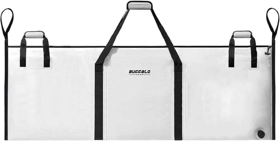 Buffalo Gear Insulated Fish Cooler 60in 71in 116in Large Kill Bag - Portable Waterproof, Keeps Ice-cold More Than 24 Hours (White-7130in)