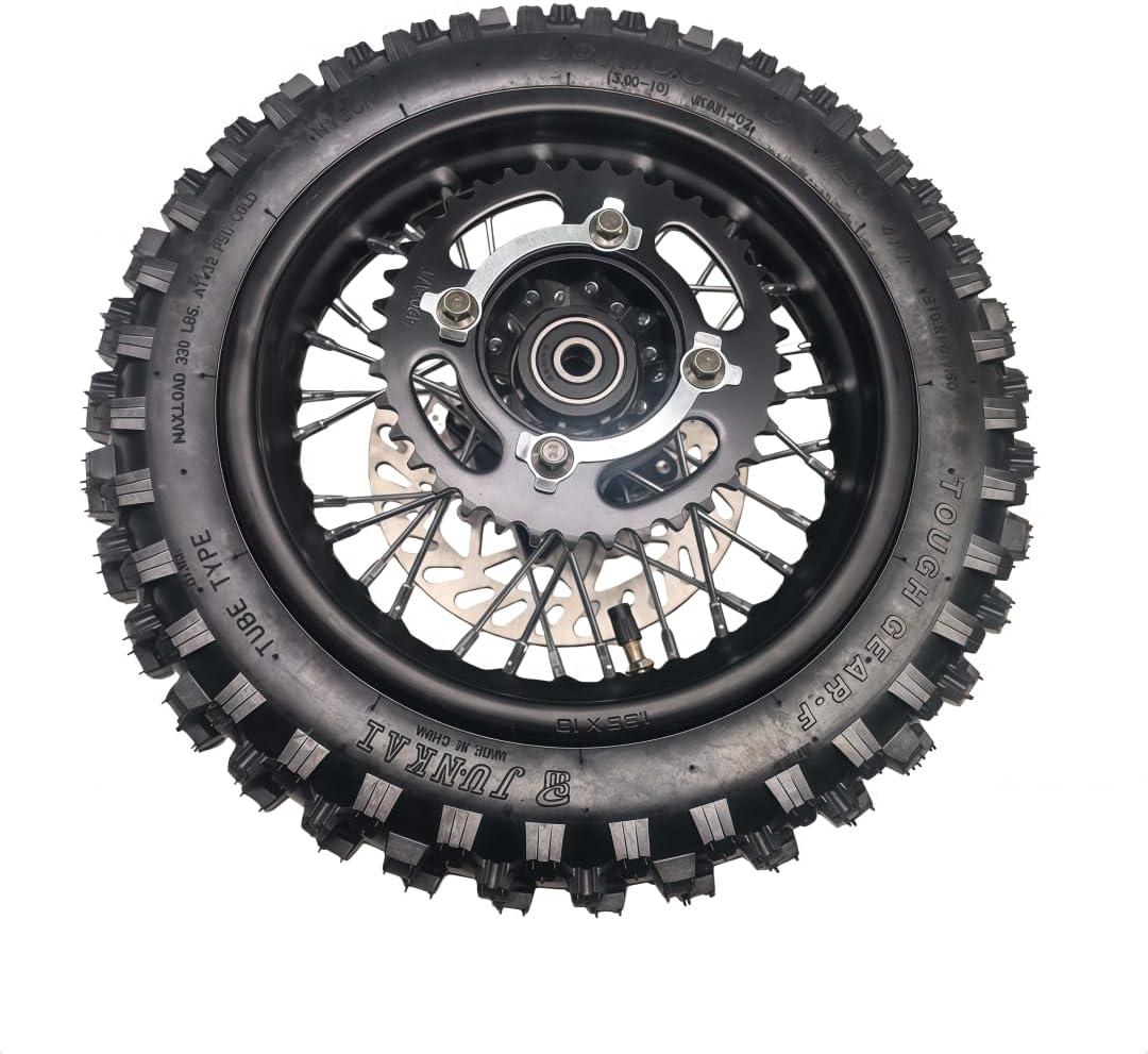 10" Rear Wheel Rim Tire Assembly for 50cc 110cc 125cc Dirt Bike tao TTR SSR CRF Apollo 12mm axle Includes 190mm Brake disc 80/100-10 Tire Tube With Brake Rotor and 420 Sprocket