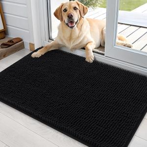 OLANLY Dog Door Mat for Muddy Paws 36x24, Absorbs Moisture and Dirt, Absorbent Non-Slip Washable Doormat, Quick Dry Chenille Mud Mat for Dogs, Entry Indoor Entryway Carpet for Inside Floor, Black (36" x 24")