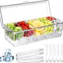 Condiment Containers Server with Lid,Ice Tray,Condiment Organizer,Chilled Caddy,Bar Garnish Holder on Ice,Dispenser,Salad Platter for Parties and Restaurants