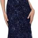 Xscape Women's Off The Shoulder Sequin & Lace Overlay Evening Gown with Sweetheart Neckline, Sheath Formal Dress, Navy, 12P