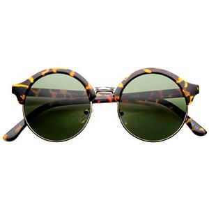 zeroUV Vintage Inspired Classic Half Frame Semi-Rimless Round Circle Sunglasses (Tortoise Green), Pack of 2